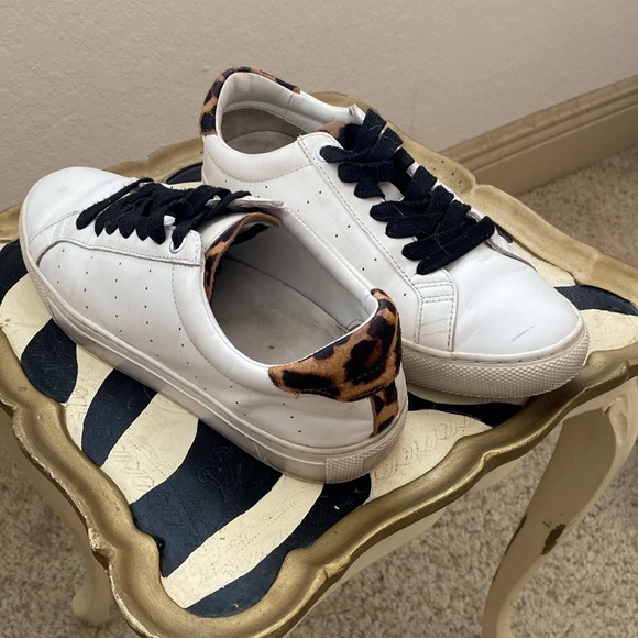 J. Crew Shoes - J. Crew Leather Sneakers with Black Laces to set off the Leopard Accents